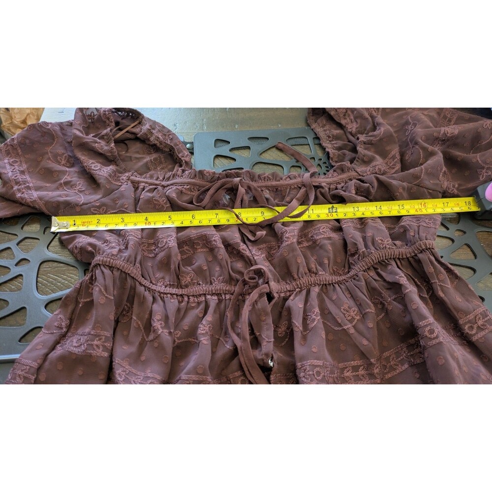 Altard State Sheer Maxi Duster Tie Front Dress M Embroidered Fairy Grunge Brown - Picture 12 of 15